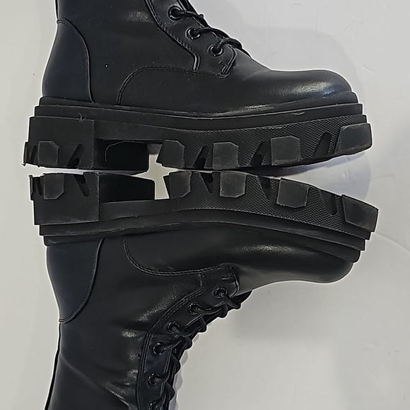 Dream Paris Black Lace Up Chunky Track Sole Knee High Black Boots Size 6 - Picture 7 of 16